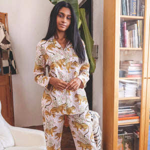 Printfresh Bagheera Leopard Print Long Sleeve Pajama Set (multiple colors)